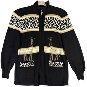 VTG Toula Giraffe Animal Embellished Knit Cardigan Sweater Womens 14